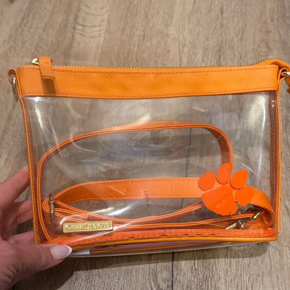 Clear Orange Crossbody Bag with Paw Accent